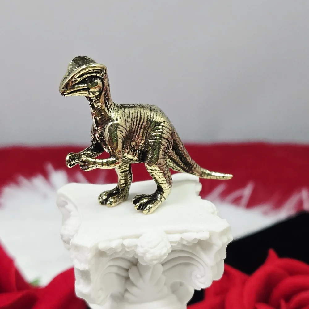 Mini Vintage Brass T-Rex Dinosaur Figurine Gold Collectible Dino Miniature Decor